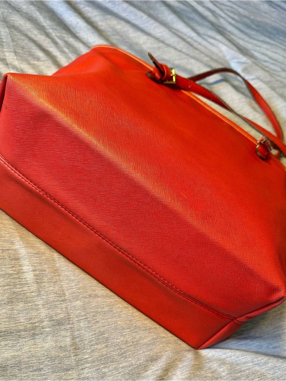 Michael Kors Red Saffiano Leather Tote with MK Charm 11tallx15wide - Picture 12 of 15